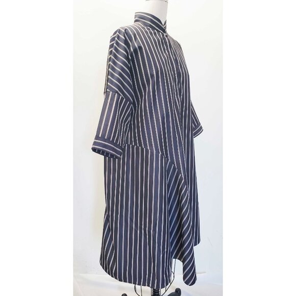 AKRIS PUNTO Womens Striped Asymmetric Insert Shirtdress Dress Charcoal 14 - Picture 9 of 12